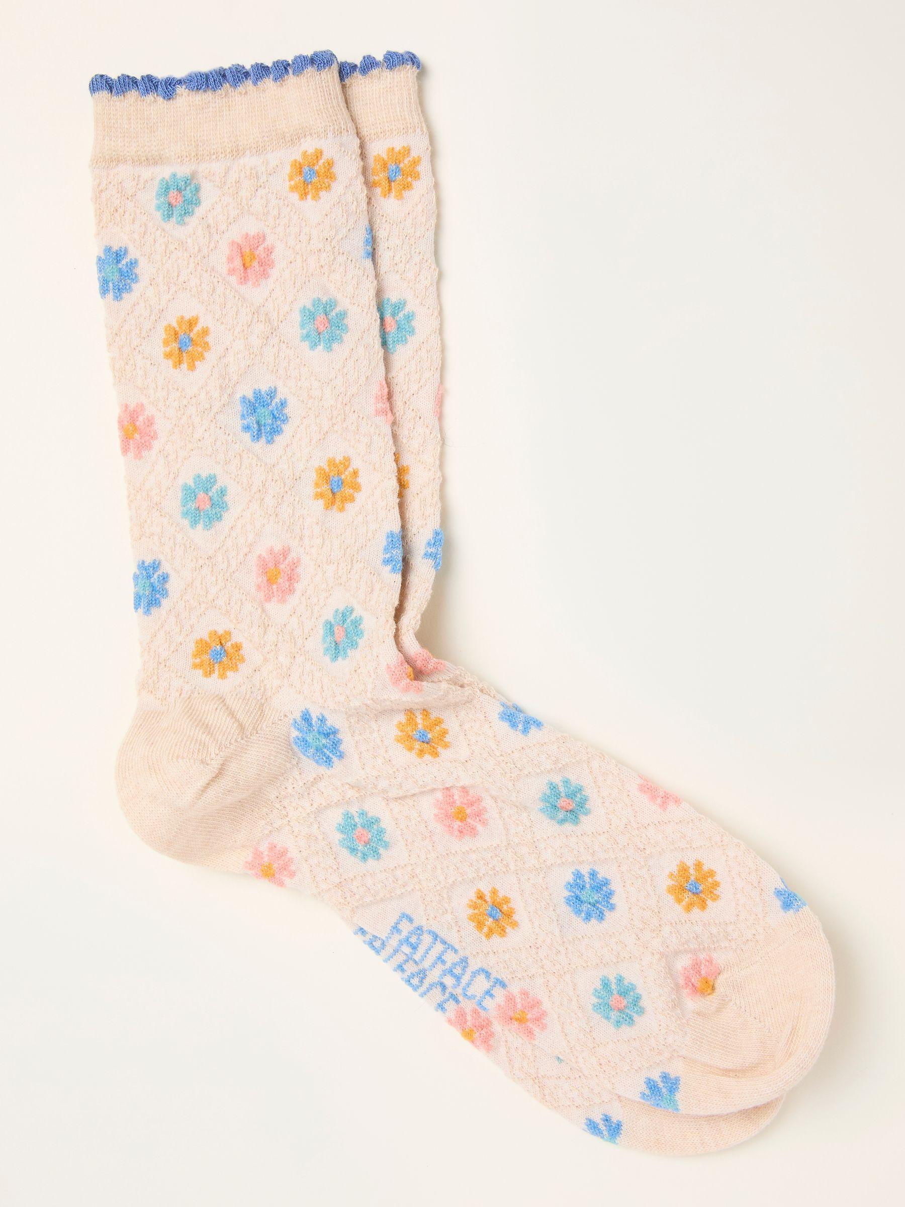 Oatmeal Textured Floral Socks by FAT FACE