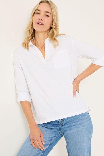 Paige White 100% Cotton Jersey V-neck Shirt by FAT FACE