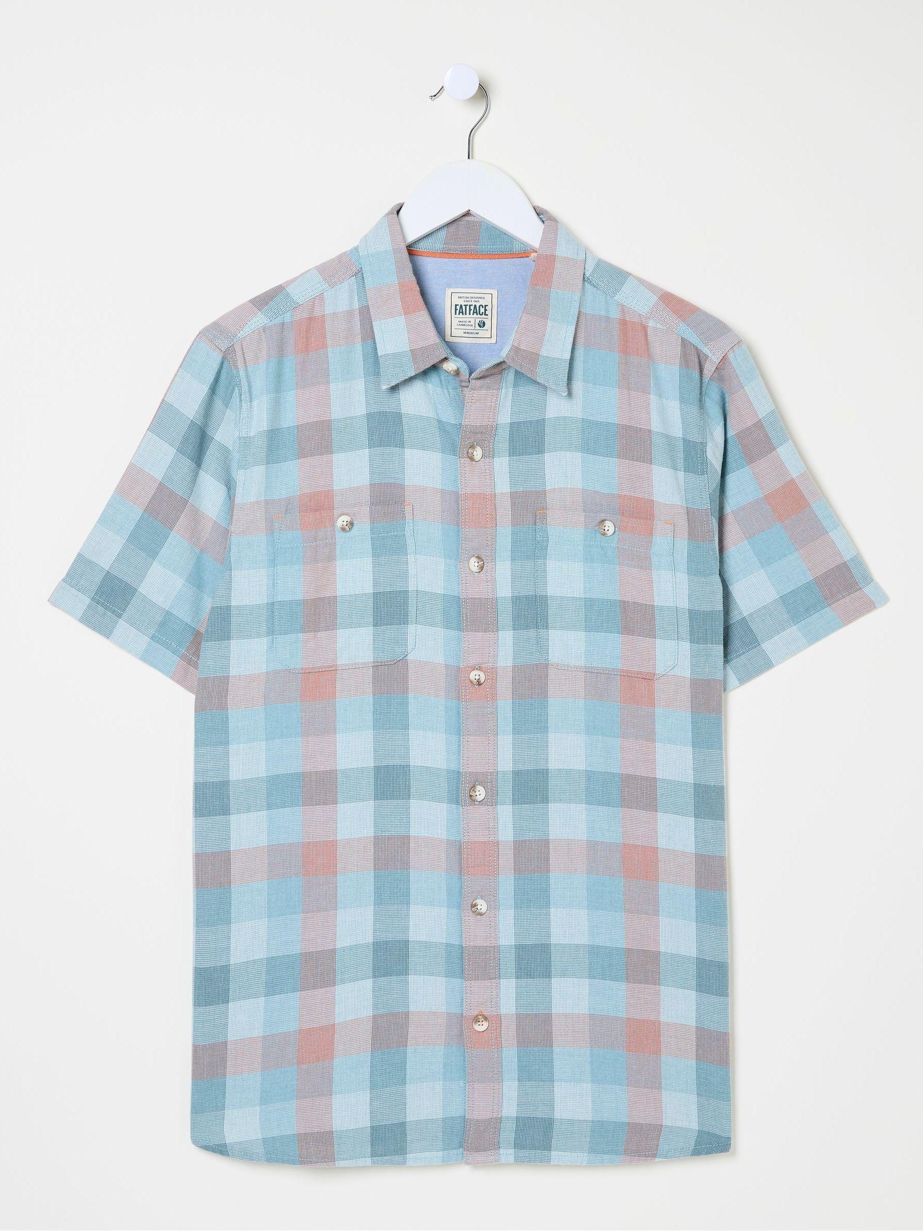 Pale Blue Short Sleeve Port Check Shirt by FAT FACE