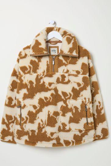 Parker Brown Horse Print Half Neck Fleece by FAT FACE Parker Brown Horse Print Half Neck Fleece by FAT FACE
