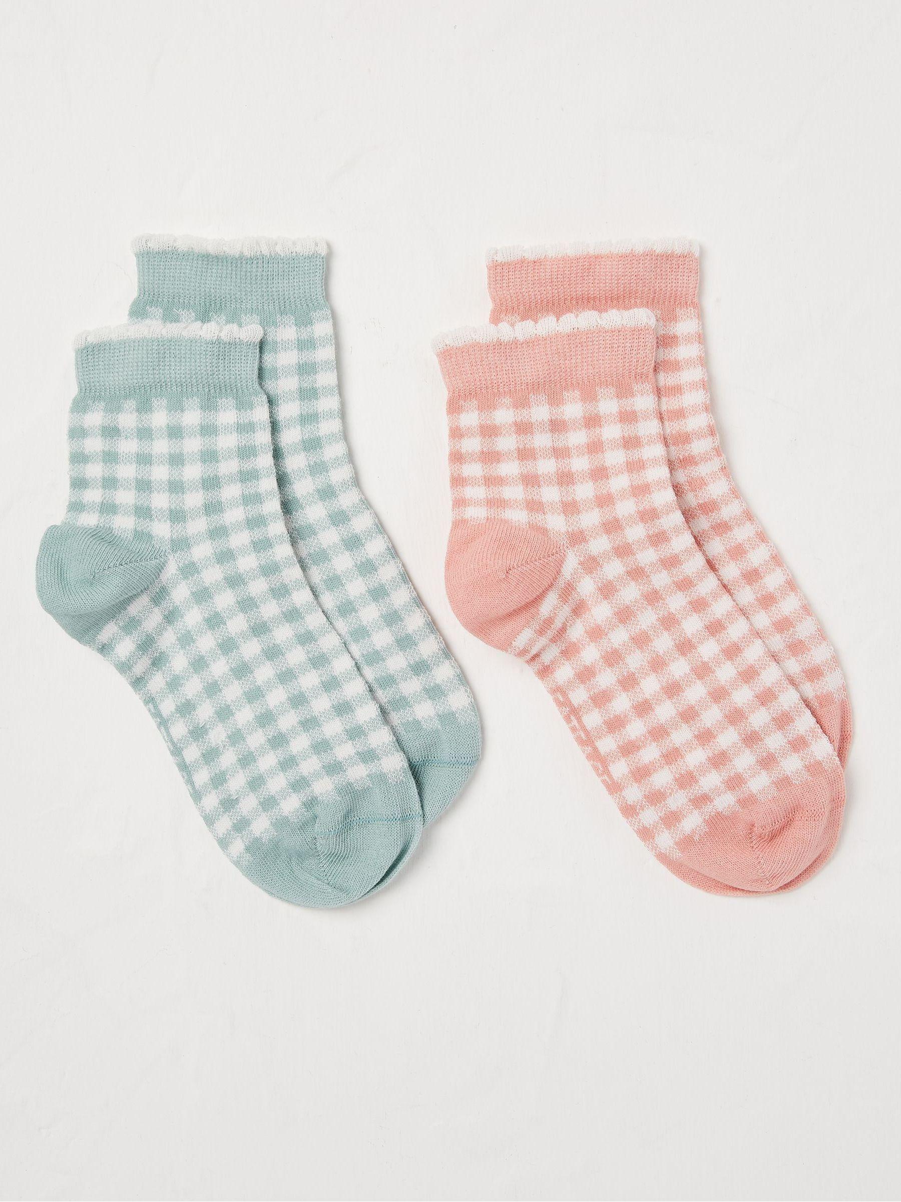 Pink Gingham Ankle Socks 2 Pack by FAT FACE
