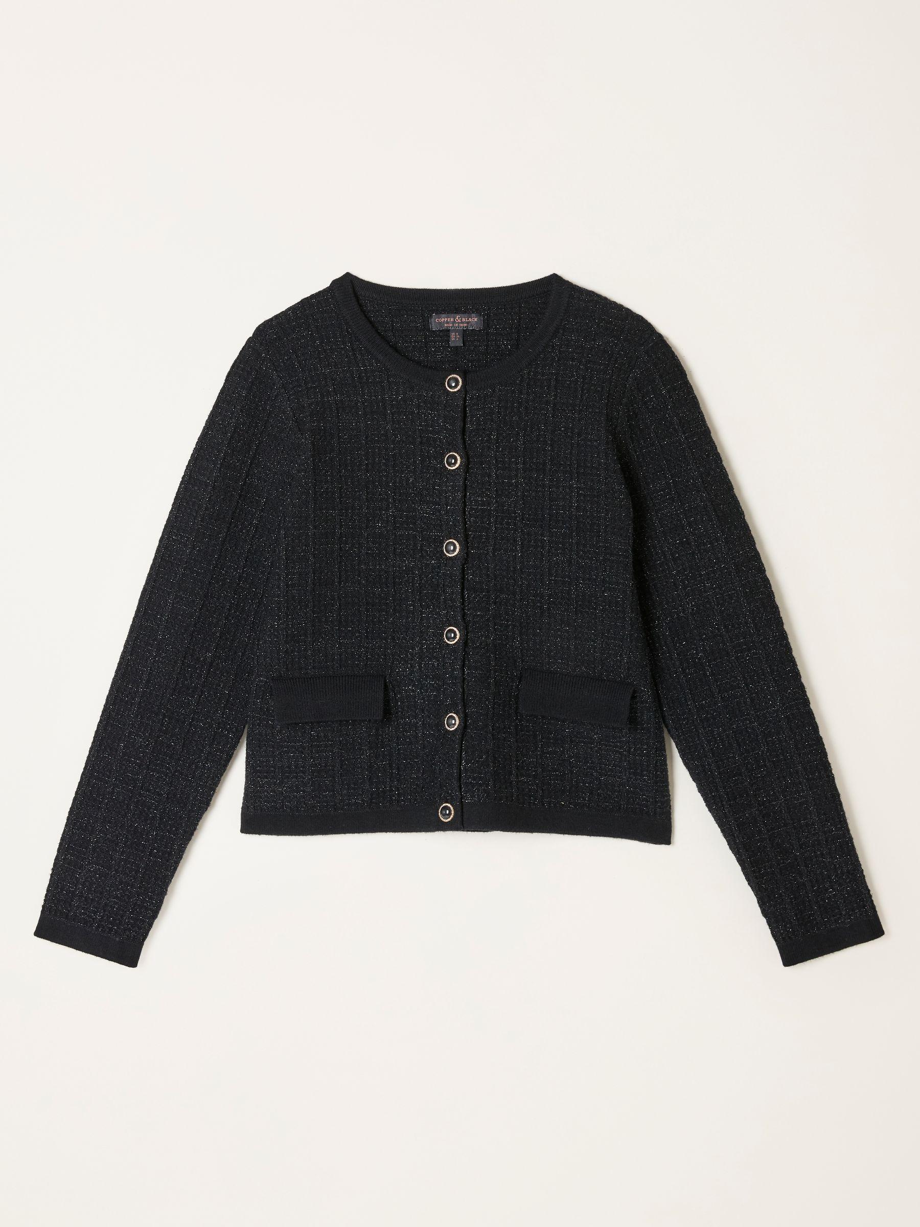 Piper Black Boucle Round Neck Cardigan by FAT FACE