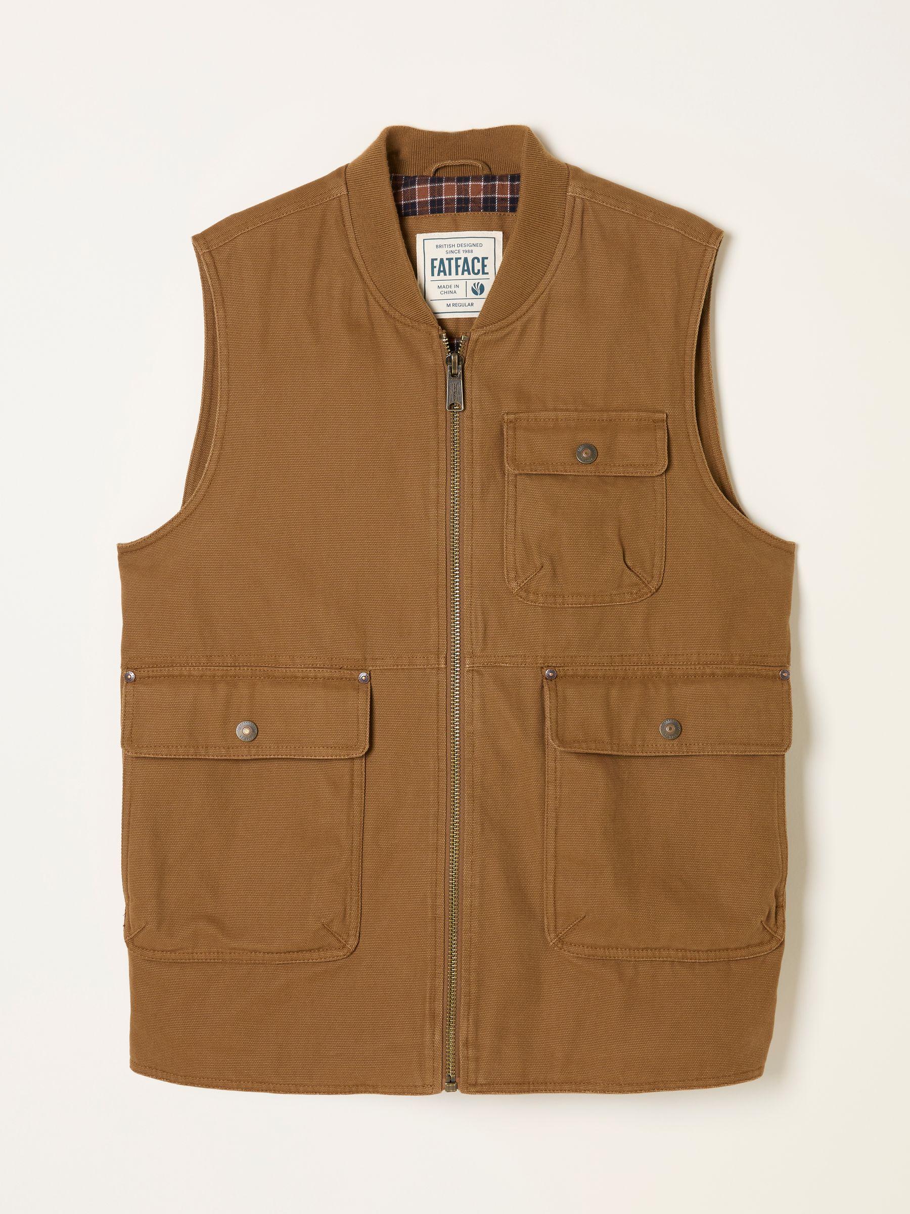 Rydal Light Brown Canvas Gilet by FAT FACE