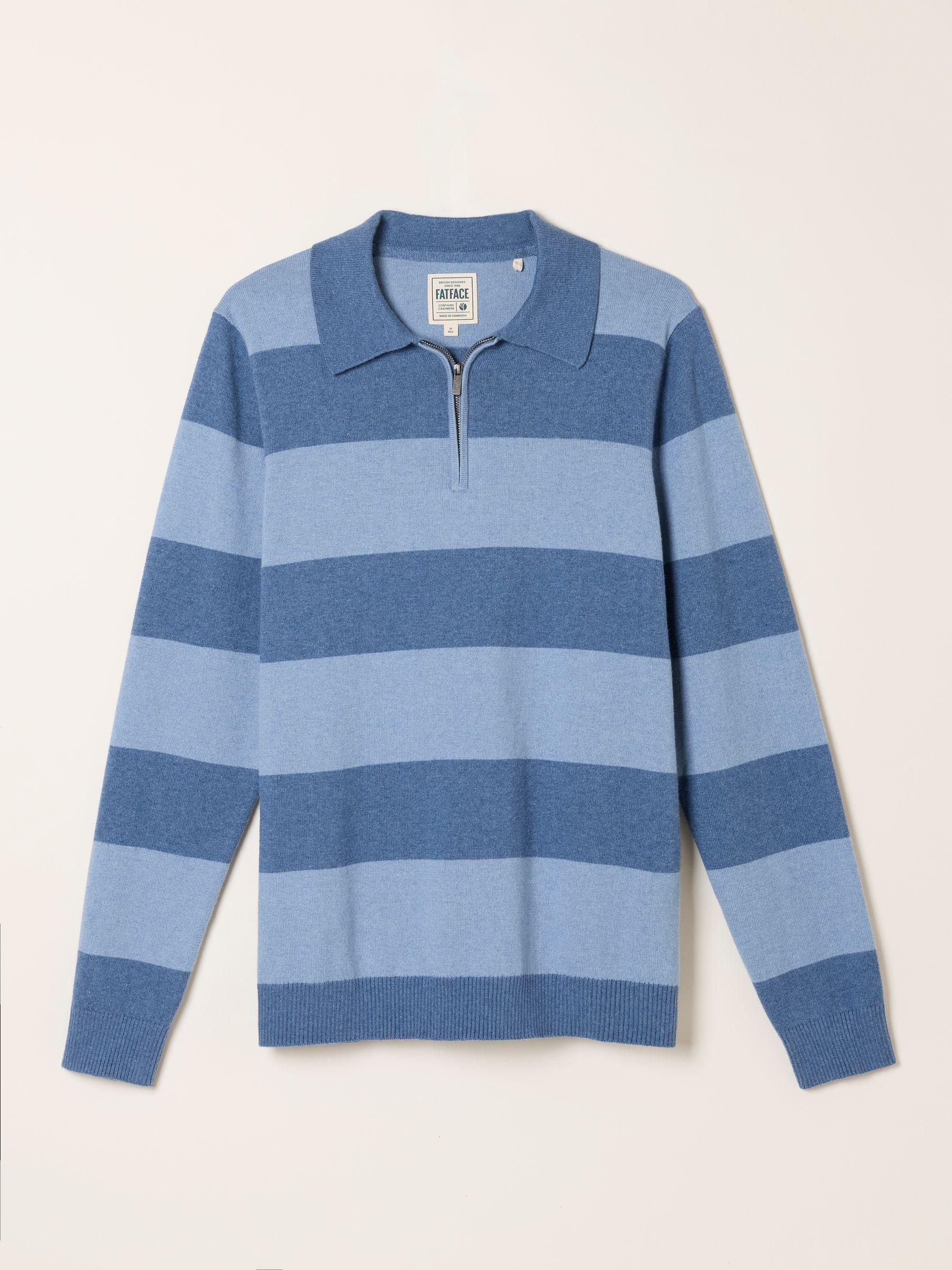 Rye Blue Denim Tonal Stripe Polo Jumper by FAT FACE