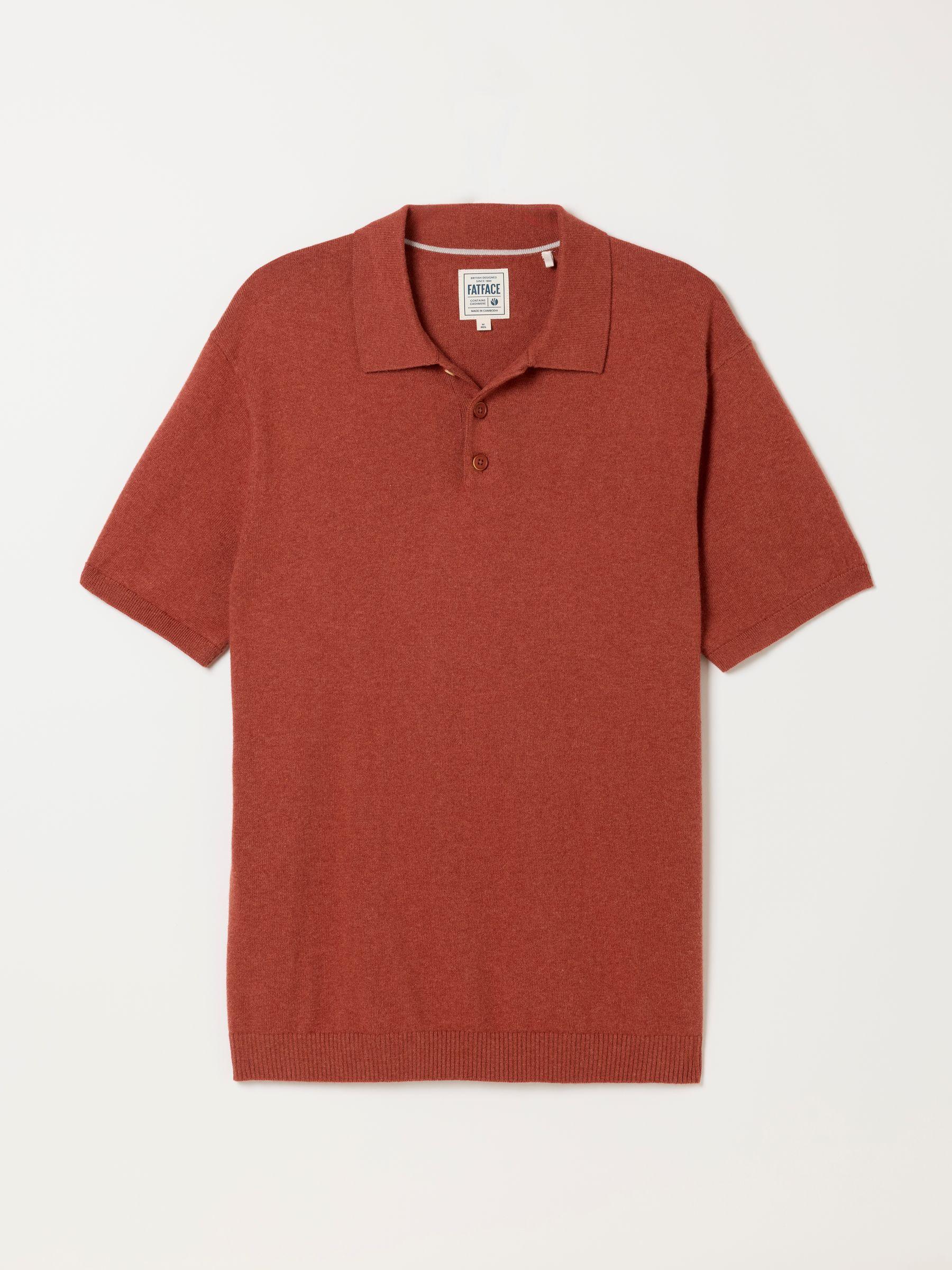 Rye Burnt Orange Knitted Polo Shirt by FAT FACE