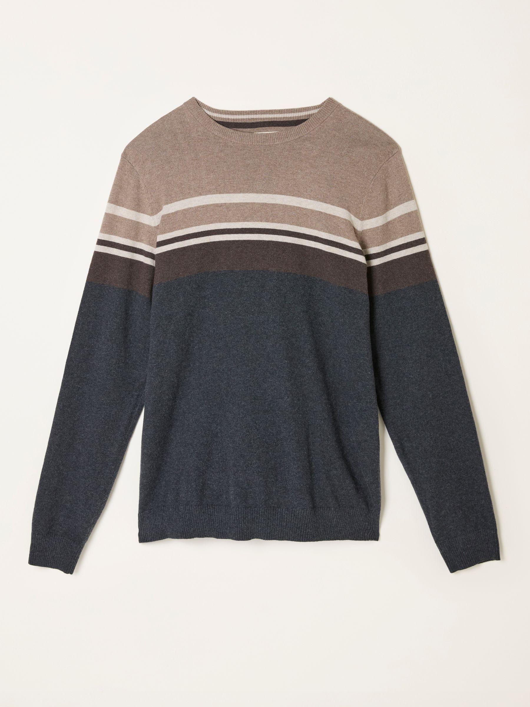 Rye Charcoal Grey Stripe Crew Neck Knitted Jumper by FAT FACE