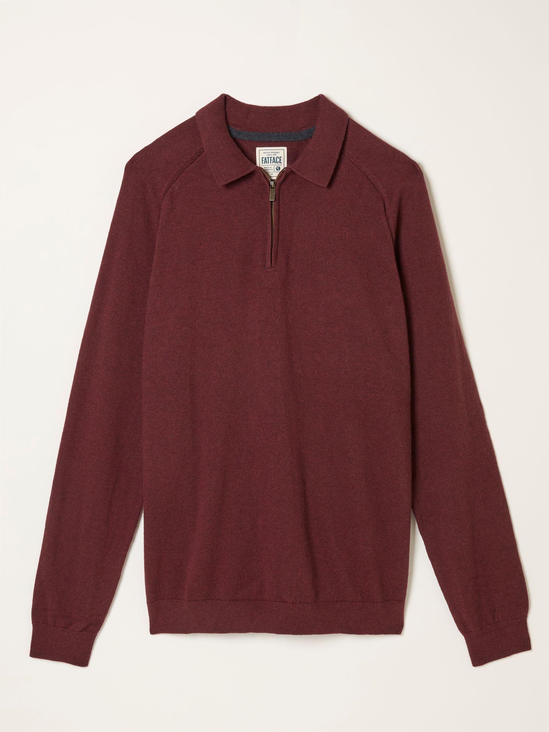 Rye Claret Zip Collar Knitted Polo Jumper by FAT FACE Rye Claret Zip Collar Knitted Polo Jumper by FAT FACE