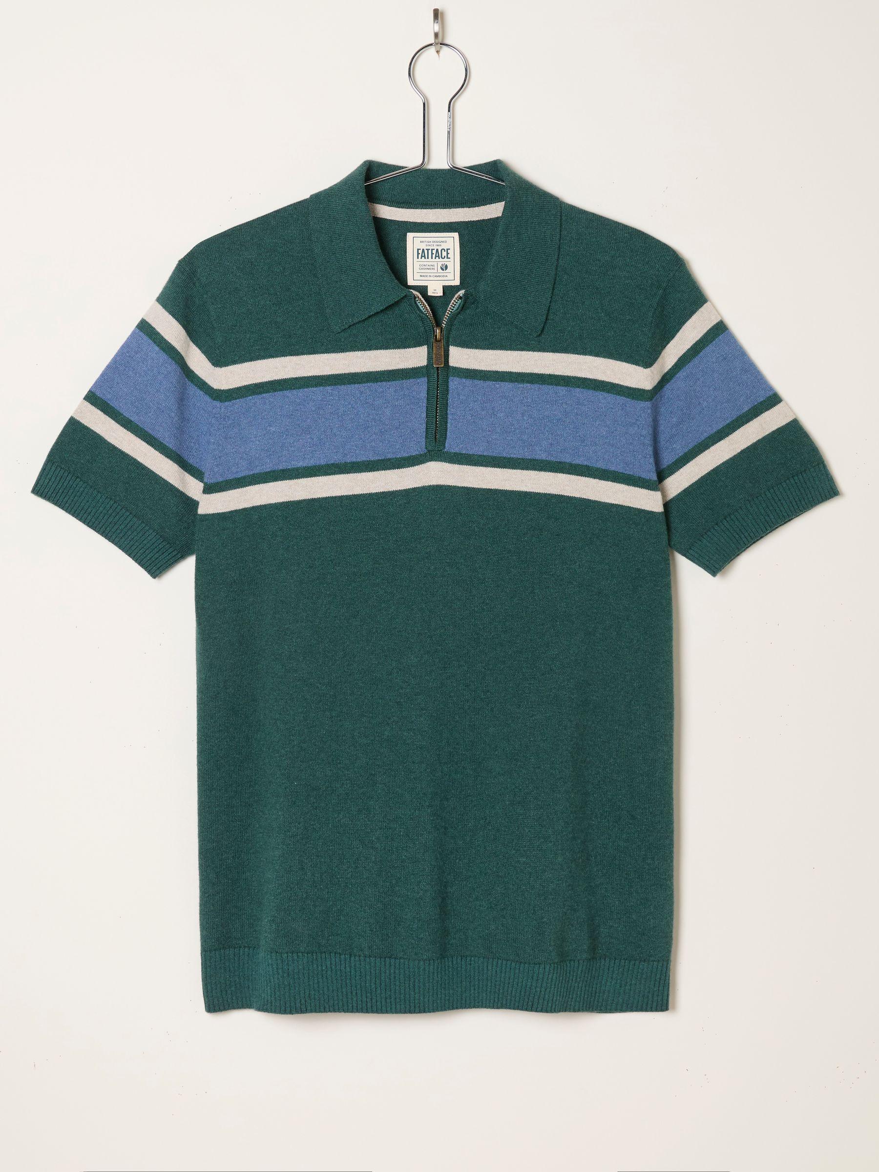 Rye Emerald Green Chest Stripe Knitted Polo by FAT FACE
