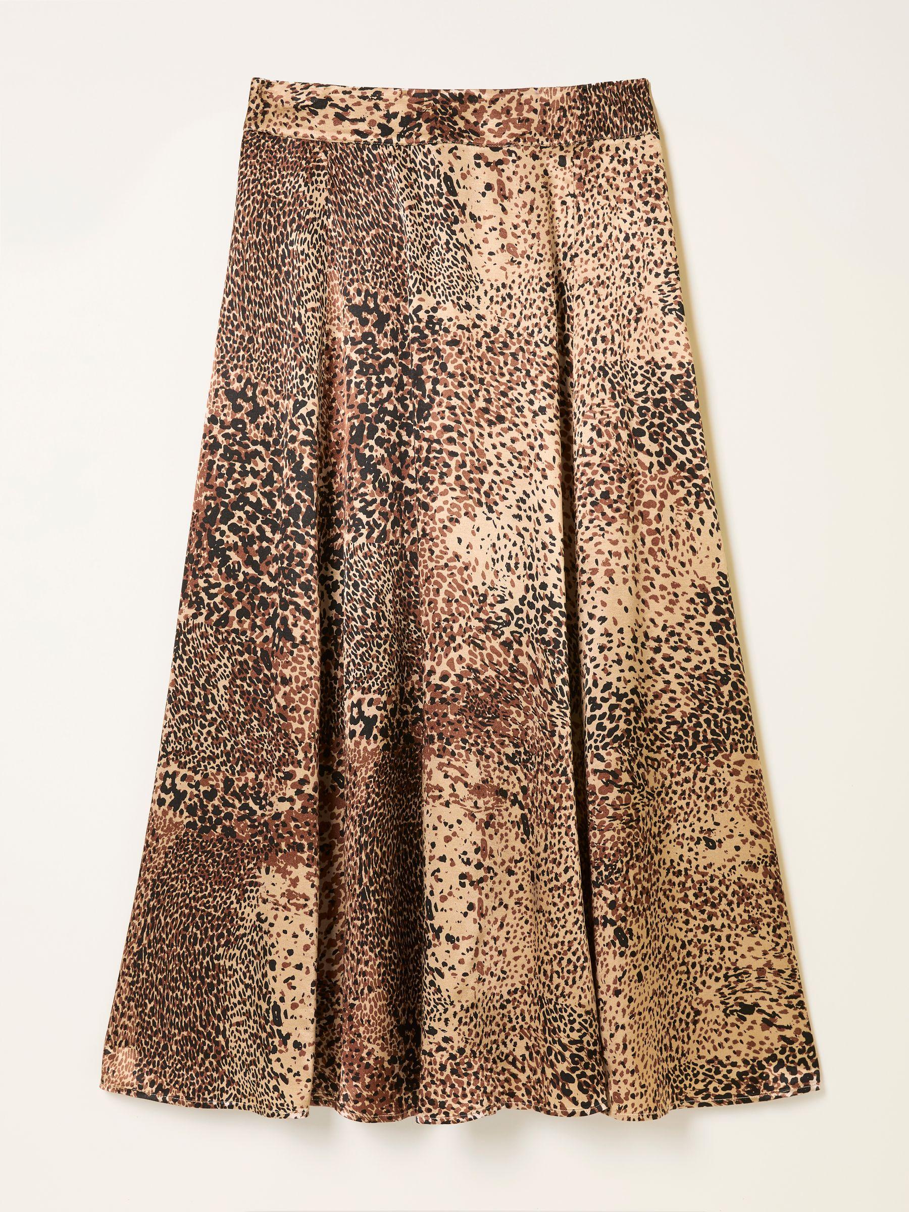 Sadie Light Brown Layered Animal Midi Skirt by FAT FACE