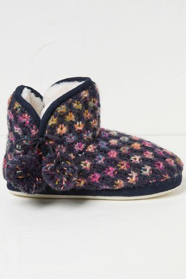 Sara Navy Knit Slippers Boots by FAT FACE