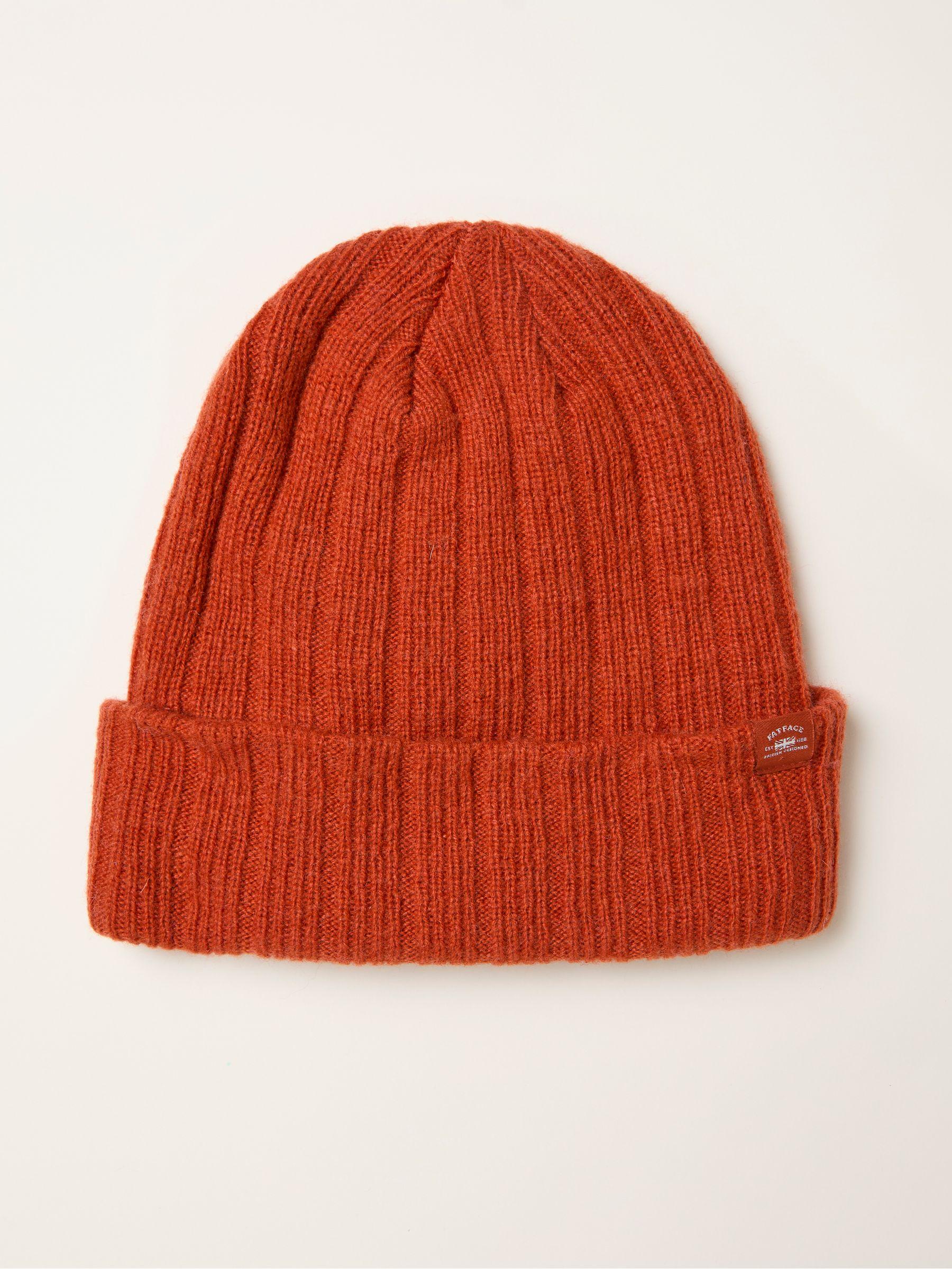 Sebastian Orange Ribbed Beanie by FAT FACE