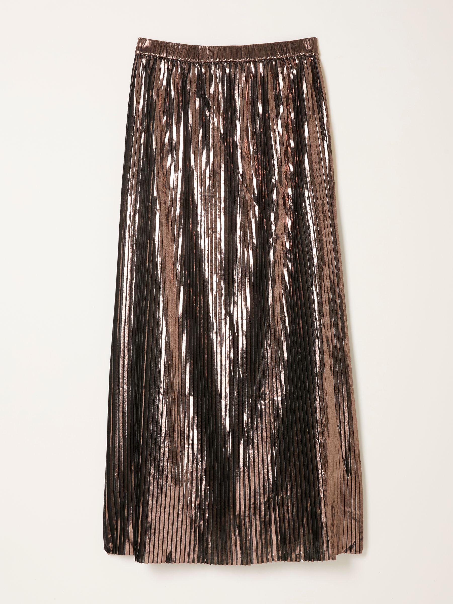 Talia Bronze Metallic Pleated Midi Skirt by FAT FACE