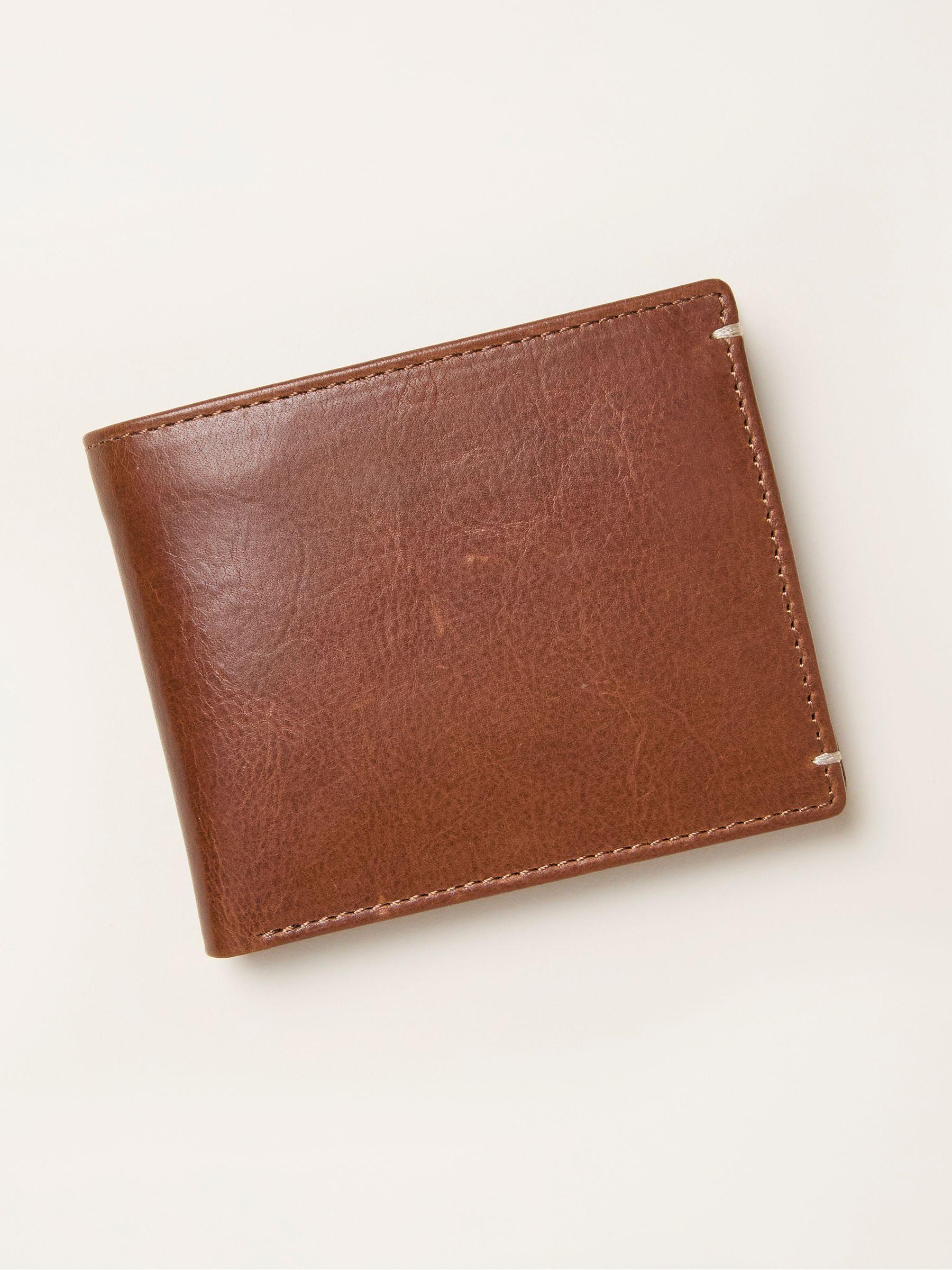 Tan Brown Corner Stitch Detail Leather Wallet by FAT FACE