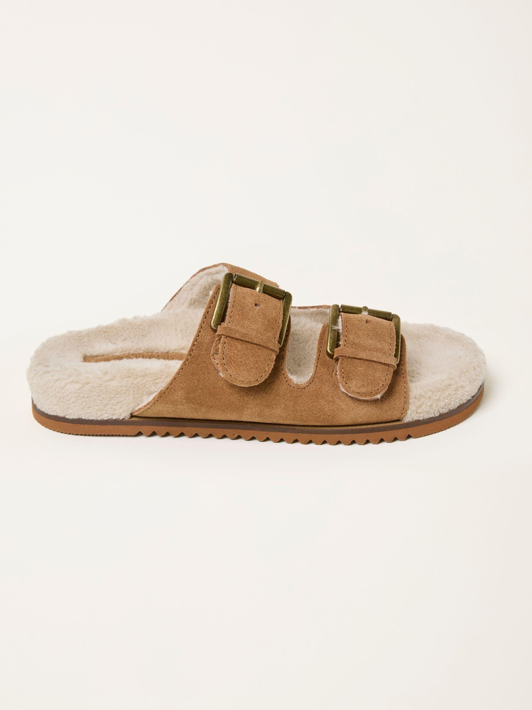Tan Brown Cosy Borg Lined Leather Footbed by FAT FACE