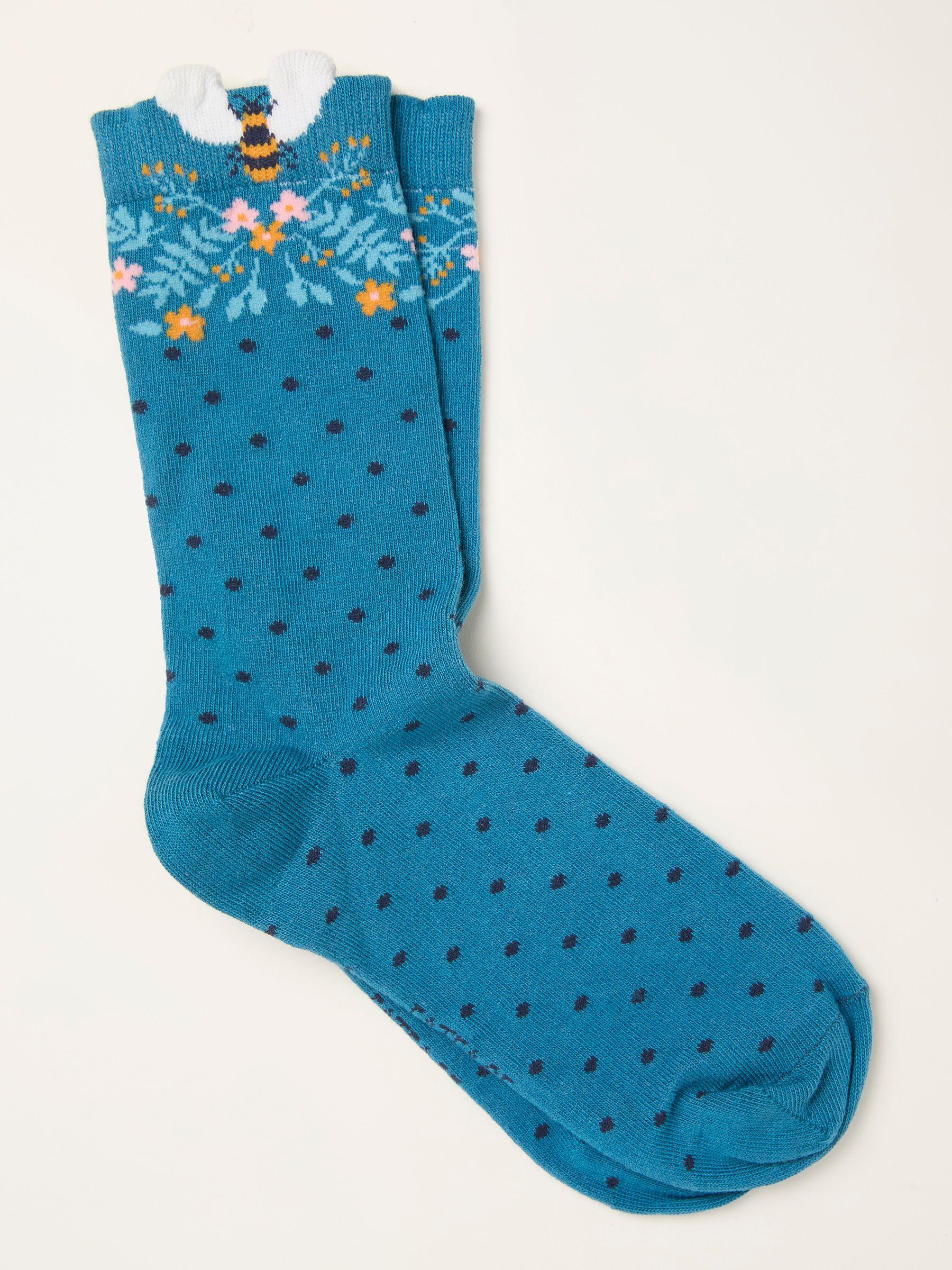 Teal Blue Bee Floral Socks by FAT FACE