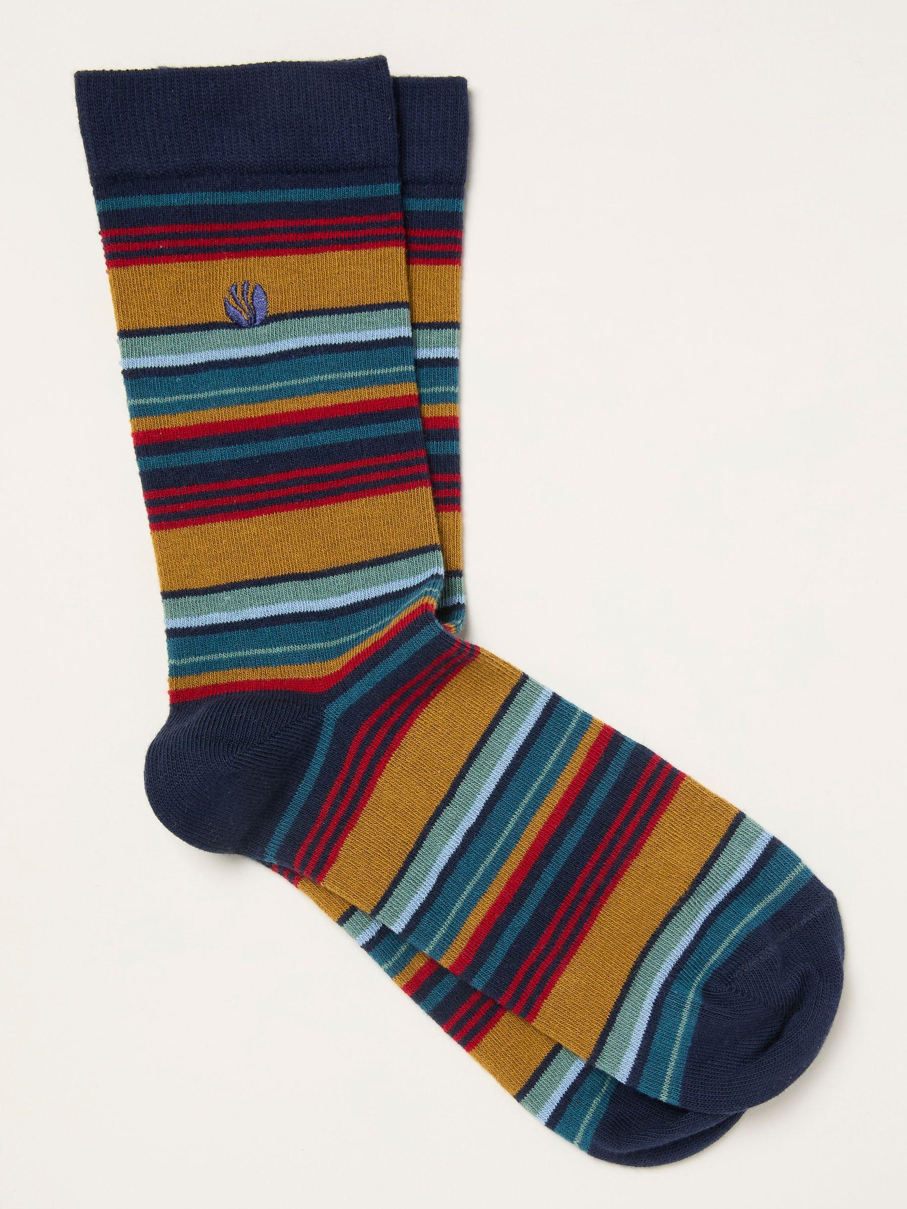 Teal Blue Striped Socks by FAT FACE