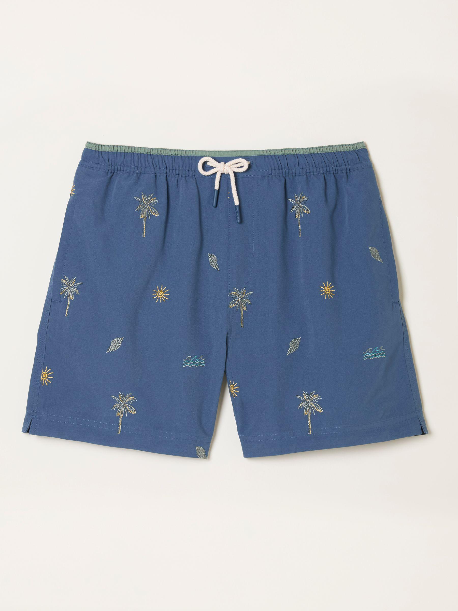 Trevose Navy Embroidered Palm Tree Swim Shorts by FAT FACE
