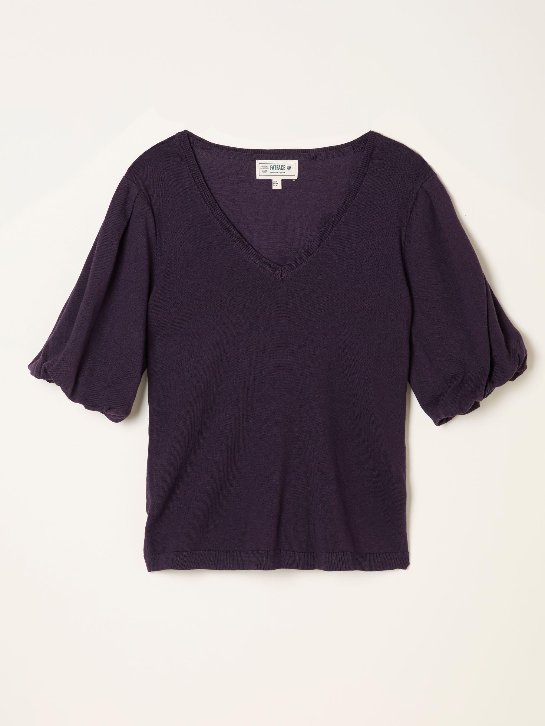 Vienna Dark Purple Knitted V-neck Top by FAT FACE