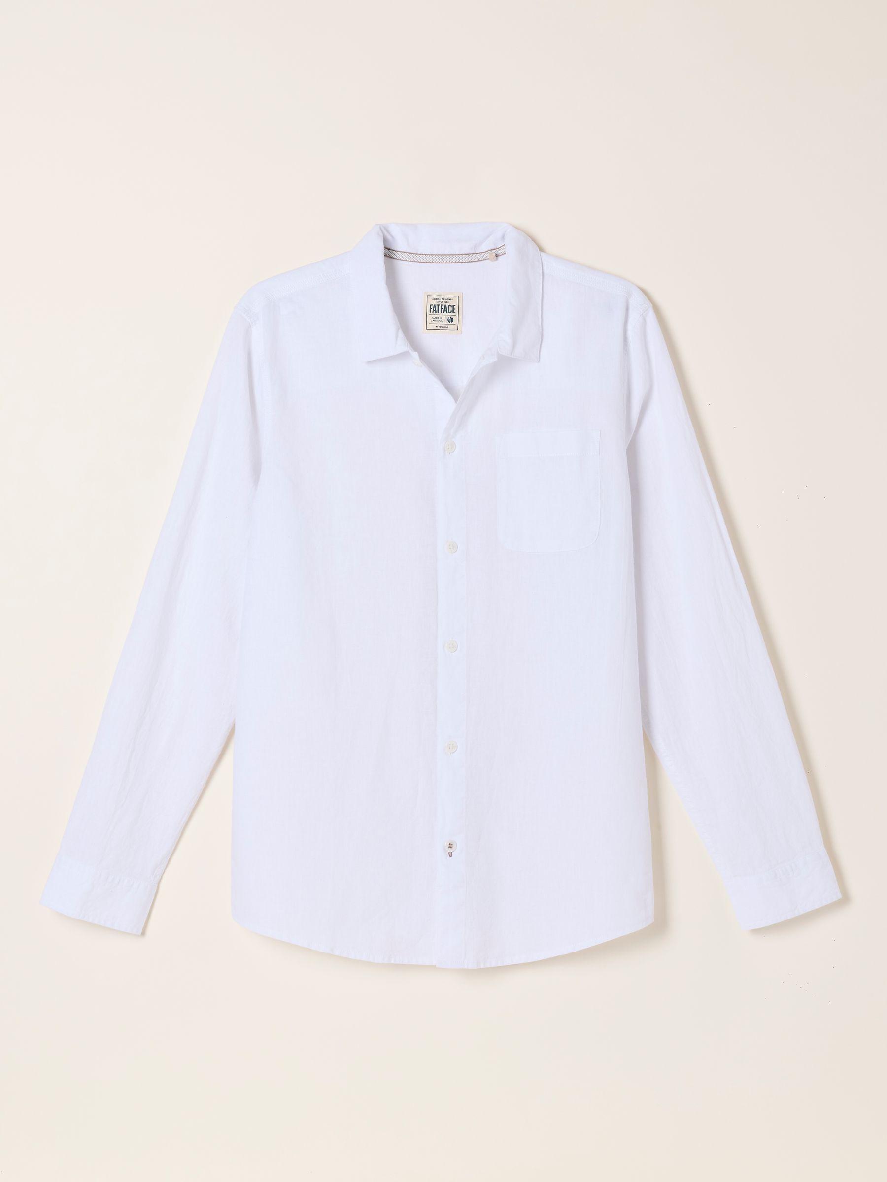 White Long Sleeve Linen Cotton Bugle Shirt by FAT FACE