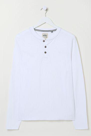 Woodside White Long Sleeve Henley T Shirt by FAT FACE