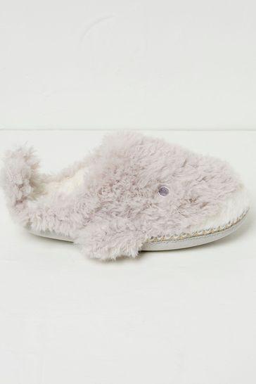 Wynn Whale Light Grey Slippers by FAT FACE