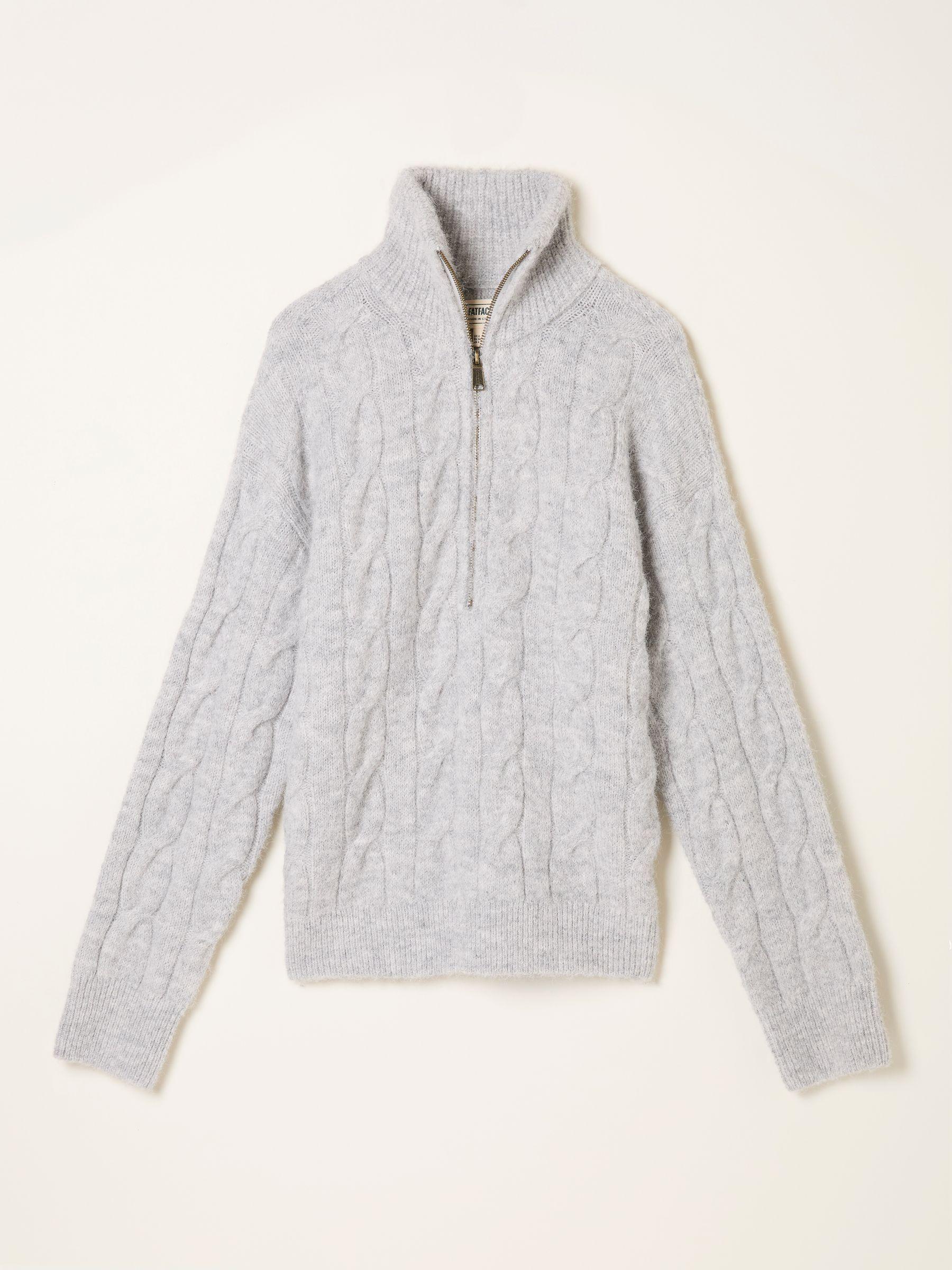 Zoe Light Grey Zip Half Neck Cable Knitted Jumper by FAT FACE