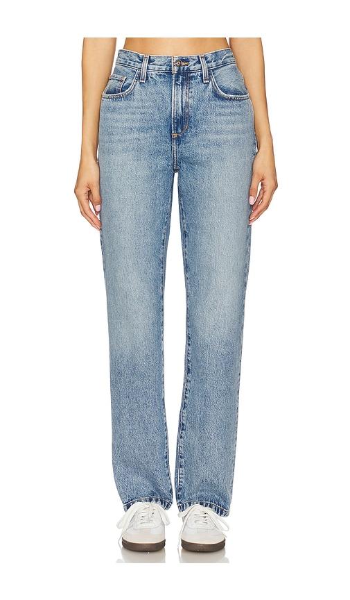 Favorite Daughter The Mikaela Low Slung Long Slim Straight Jeans in Blue by FAVORITE DAUGHTER