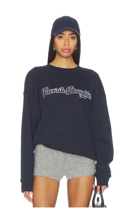 Favorite Daughter The Varsity Embroidered Sweater in Navy by FAVORITE DAUGHTER