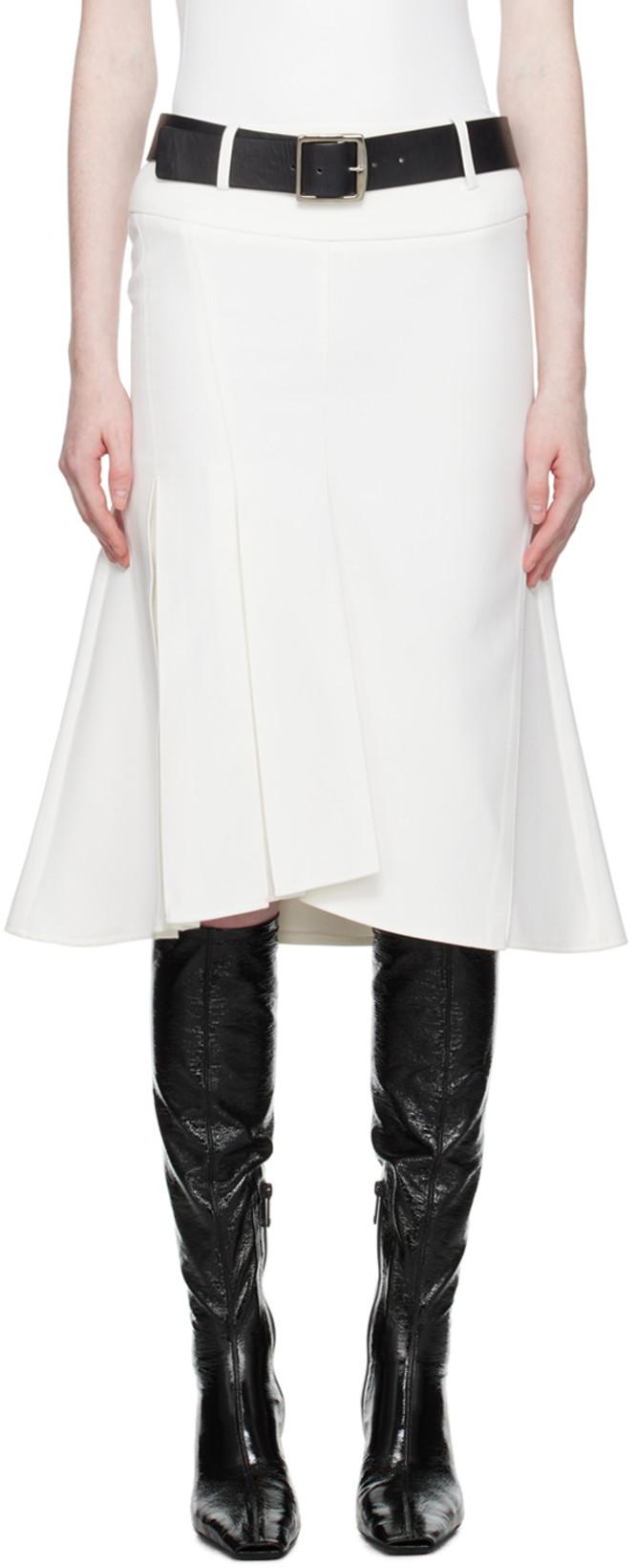White Fishtail Midi Skirt by FAX COPY EXPRESS