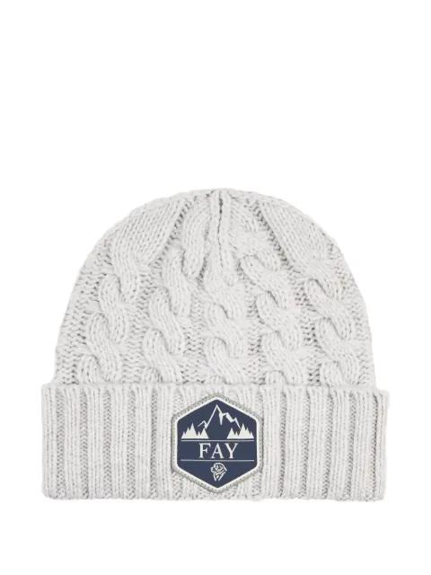 cable-knit logo-patch beanie hat by FAY