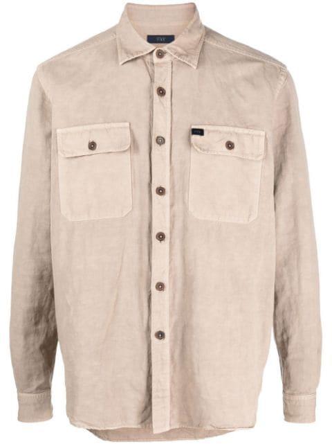 logo-patch button-up shirt by FAY