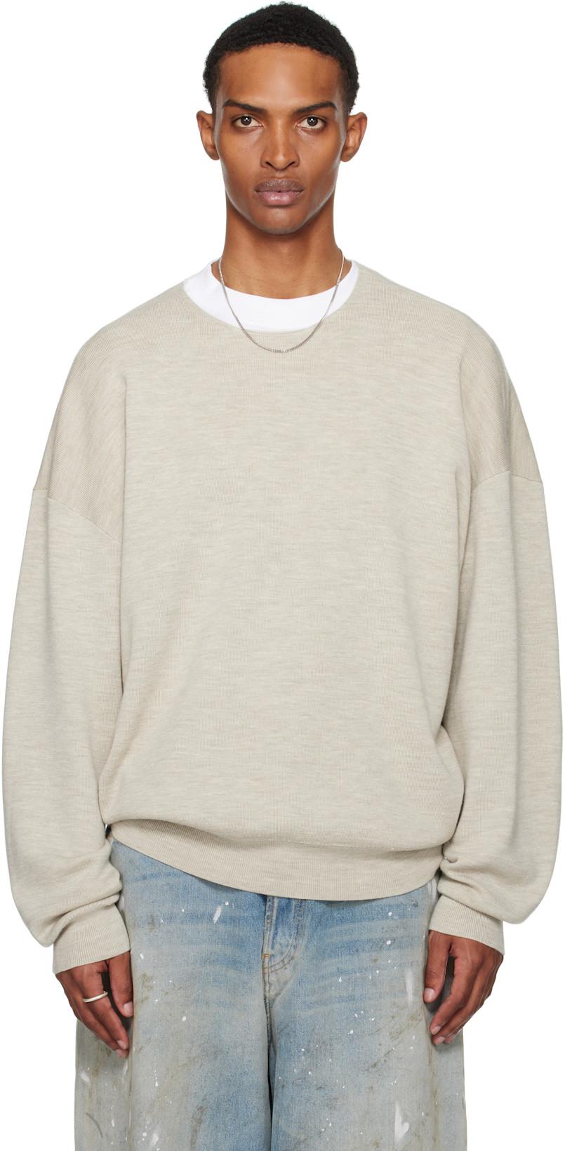 Beige Merino Long Sleeve Crewneck Sweater by FEAR OF GOD