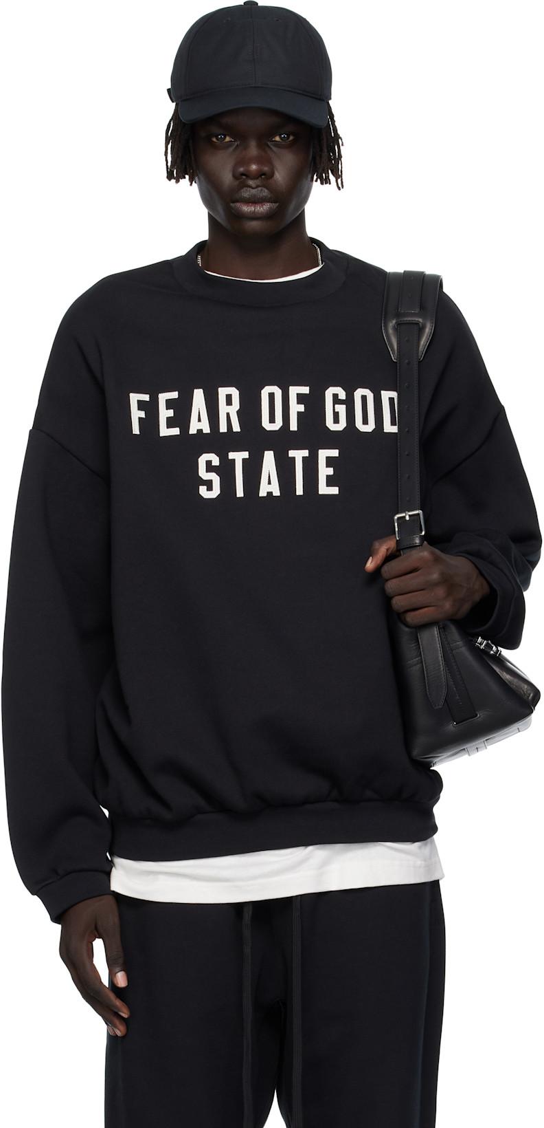 Black 90s Fit Fleece Crewneck Sweatshirt by FEAR OF GOD