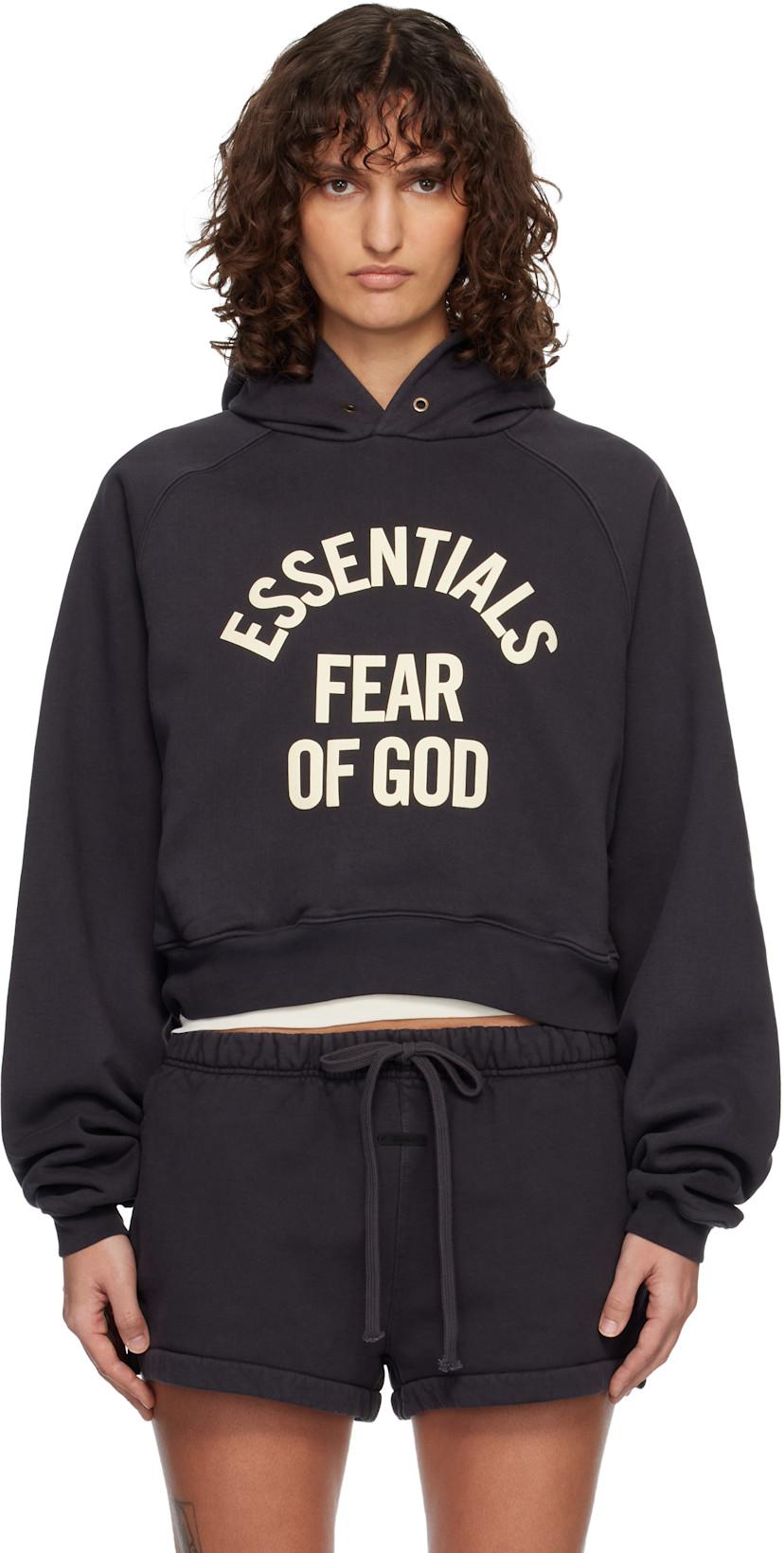 Black Campus 90's Cropped Raglan Hoodie by FEAR OF GOD