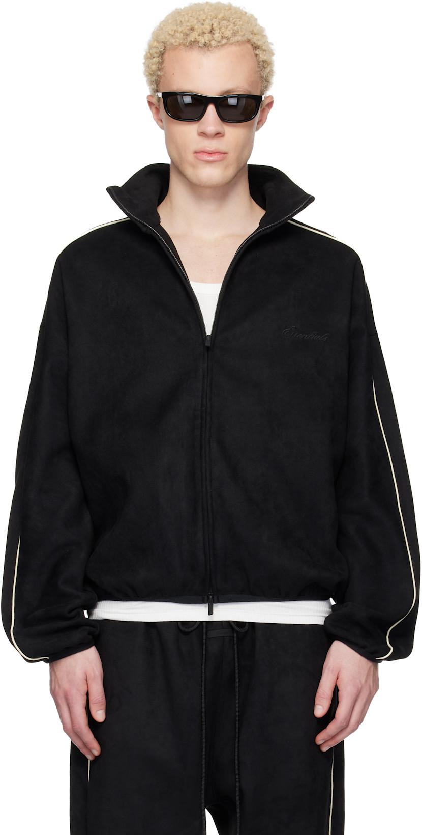 Black Faux-Suede Fleece Signature Modern Track Jacket by FEAR OF GOD