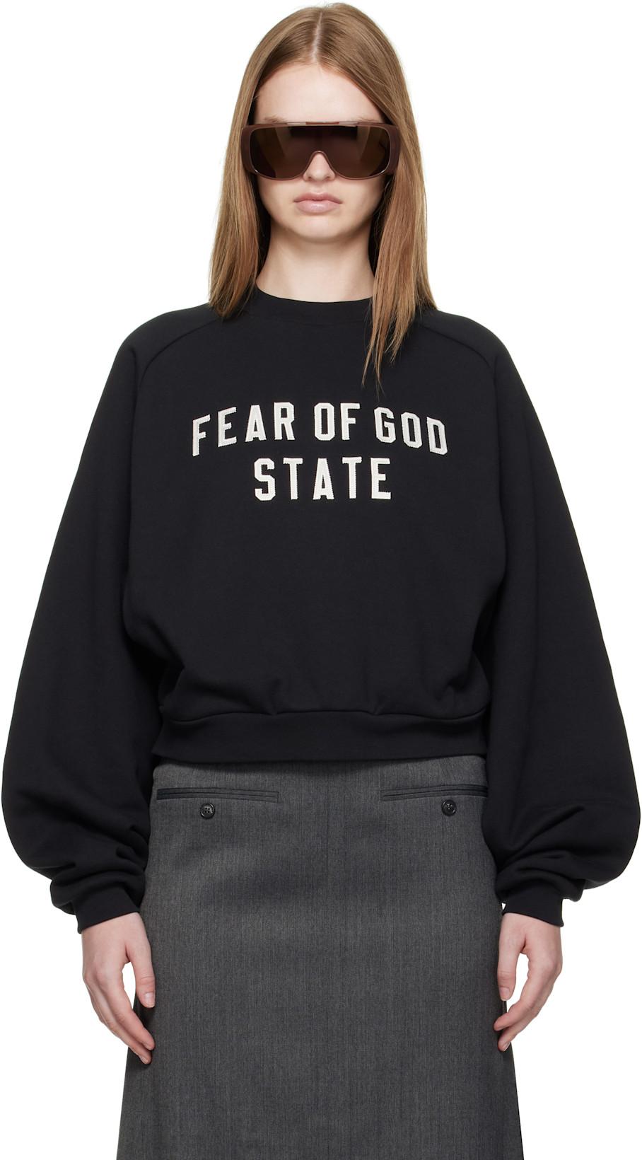Black Fleece Raglan Crewneck Sweatshirt by FEAR OF GOD