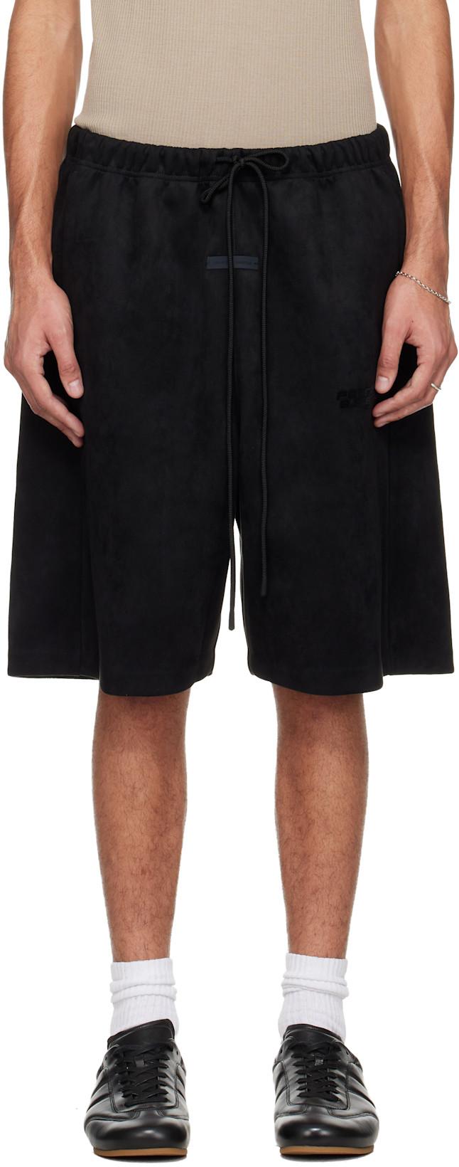Black Holiday Faux-Suede Fleece Relaxed Shorts by FEAR OF GOD