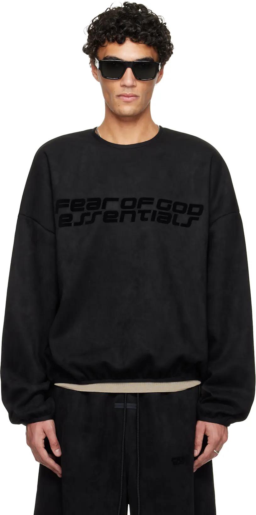 Black Holiday Modern Crewneck Faux-Suede Sweatshirt by FEAR OF GOD
