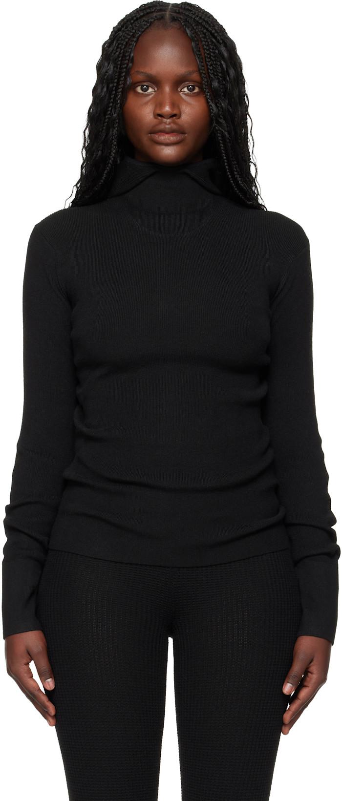 Black Holiday Rib Long Sleeve Hoodie by FEAR OF GOD