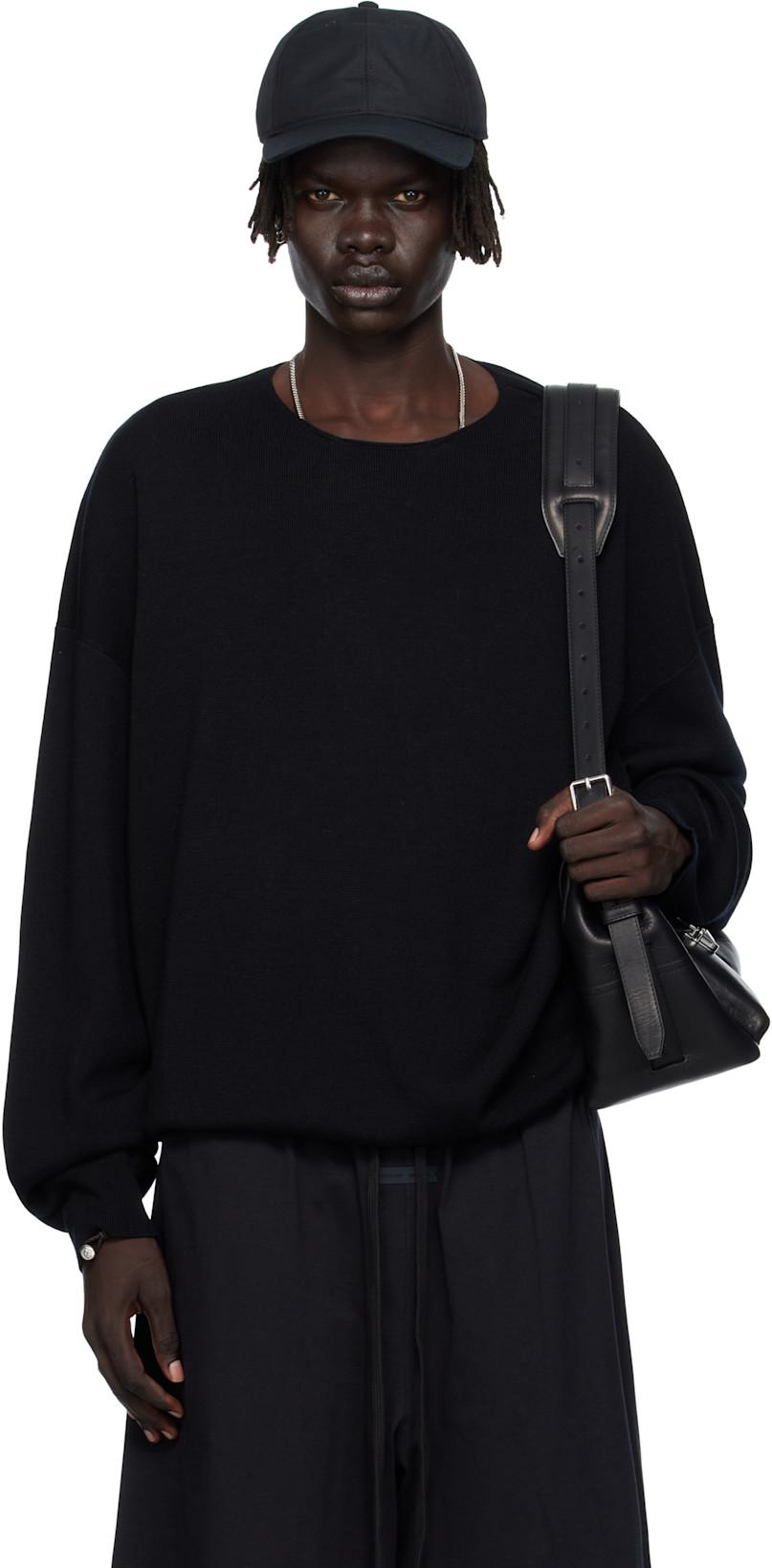 Black Long Sleeve Crewneck Sweater by FEAR OF GOD