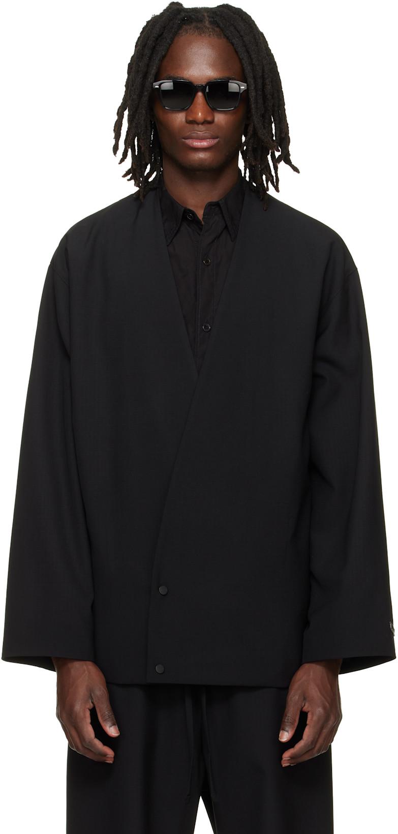Black Relaxed Cropped Lapelless Blazer by FEAR OF GOD