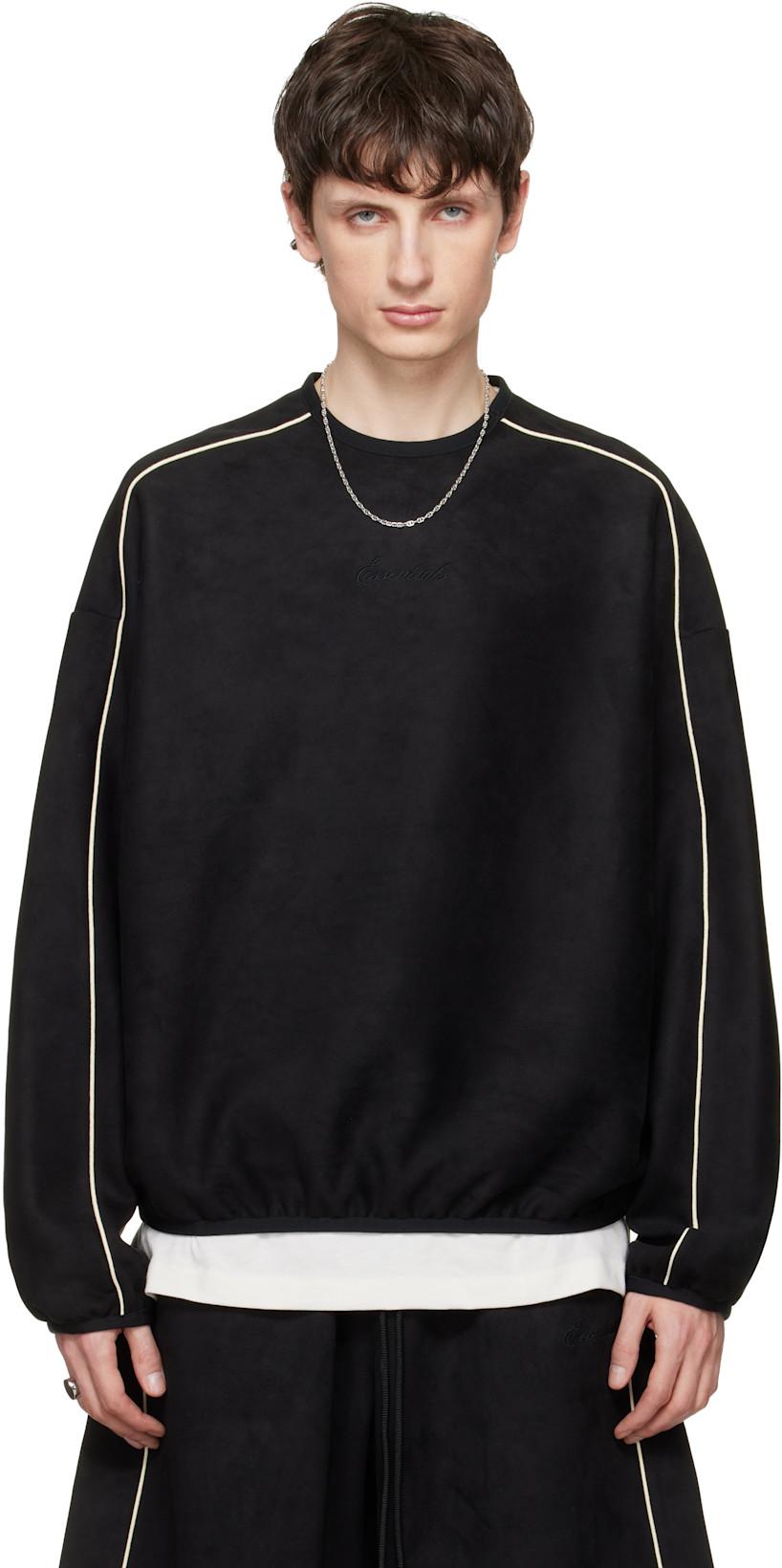 Black Signature Modern Crewneck Faux-Suede Sweatshirt by FEAR OF GOD