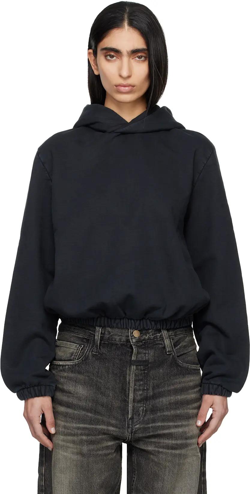 Black Sunfaded Classic Half Raglan Fleece Hoodie by FEAR OF GOD
