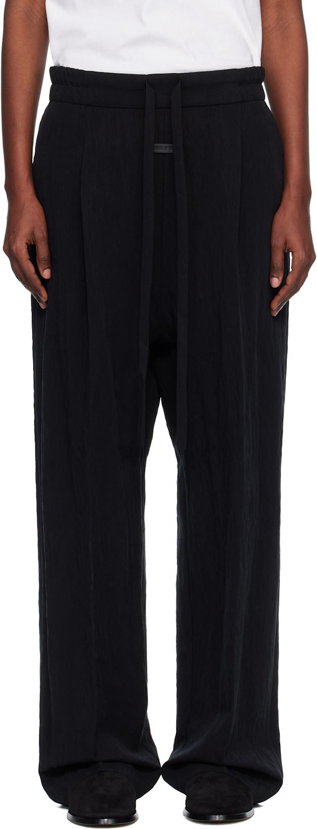 Black Tencel Nylon Drawstring Straight Trousers by FEAR OF GOD