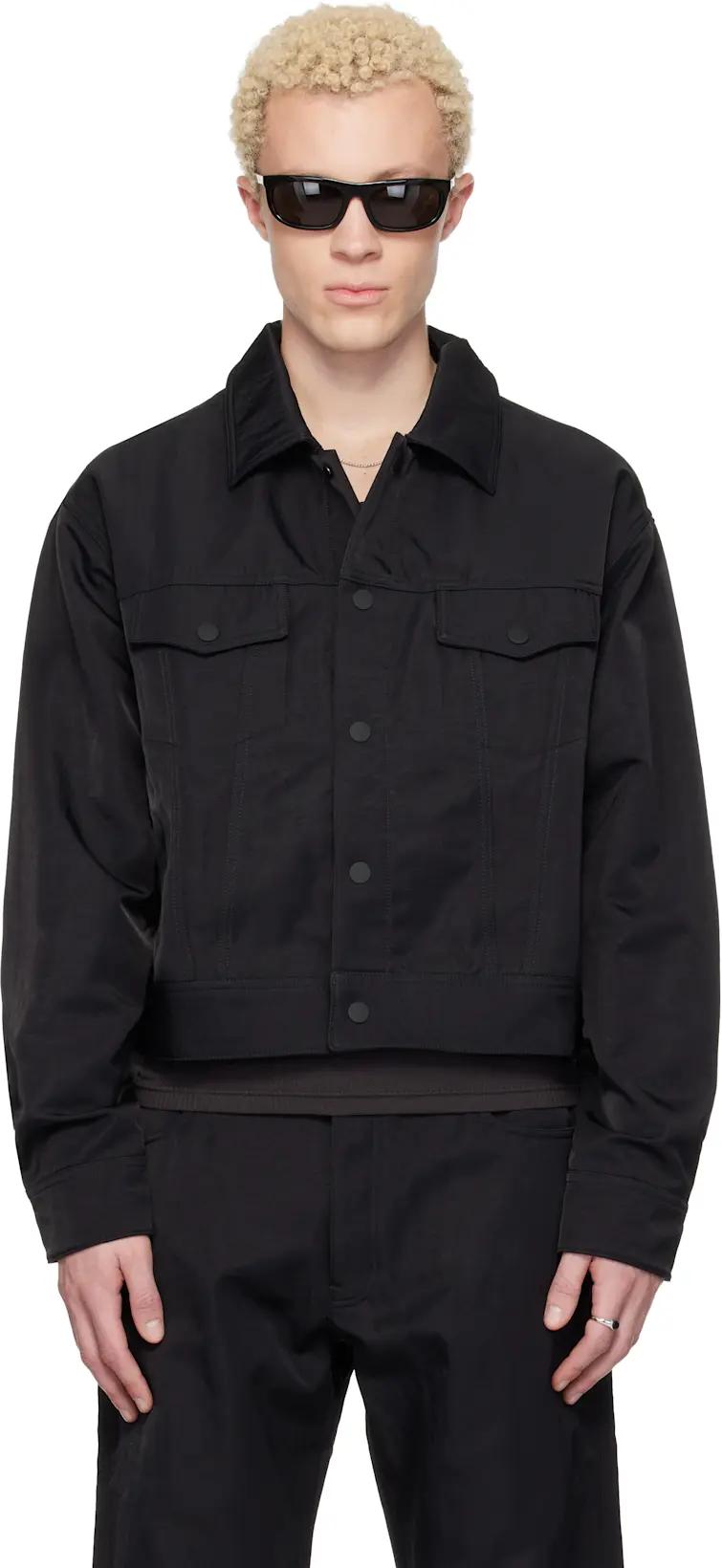 Black Textured Nylon Trucker Jacket by FEAR OF GOD