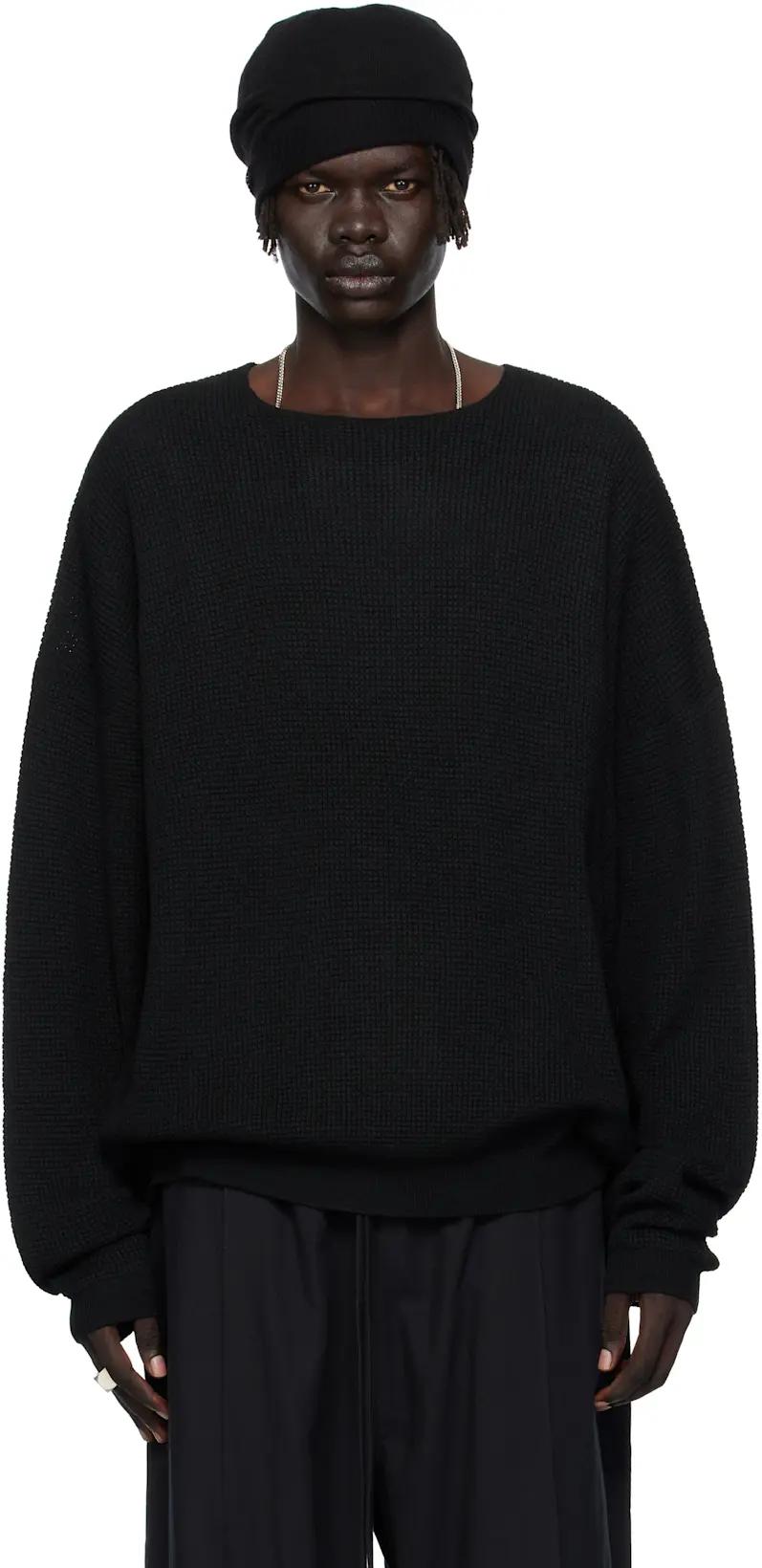 Black Waffle Long Sleeve Crewneck Sweatshirt by FEAR OF GOD