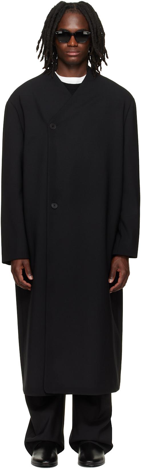 Black Wool Double Breasted Lapelless Coat by FEAR OF GOD