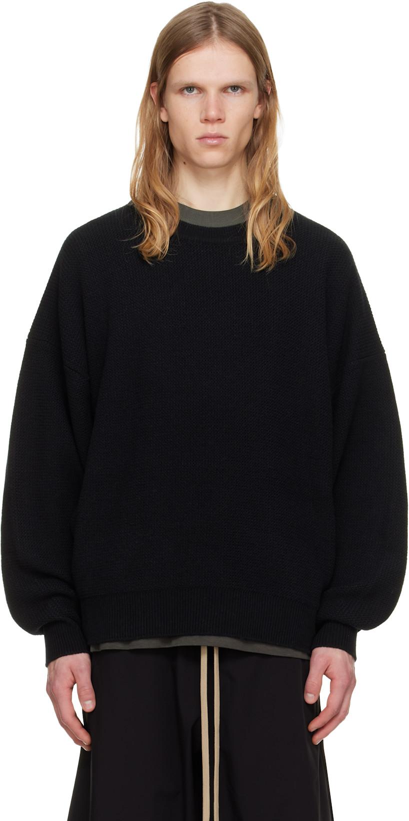 Black Wool Rib Crewneck Sweater by FEAR OF GOD