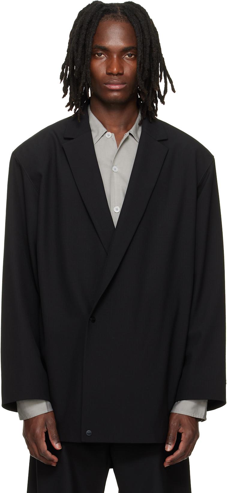 Black Wool Ripstop Relaxed Long Blazer by FEAR OF GOD