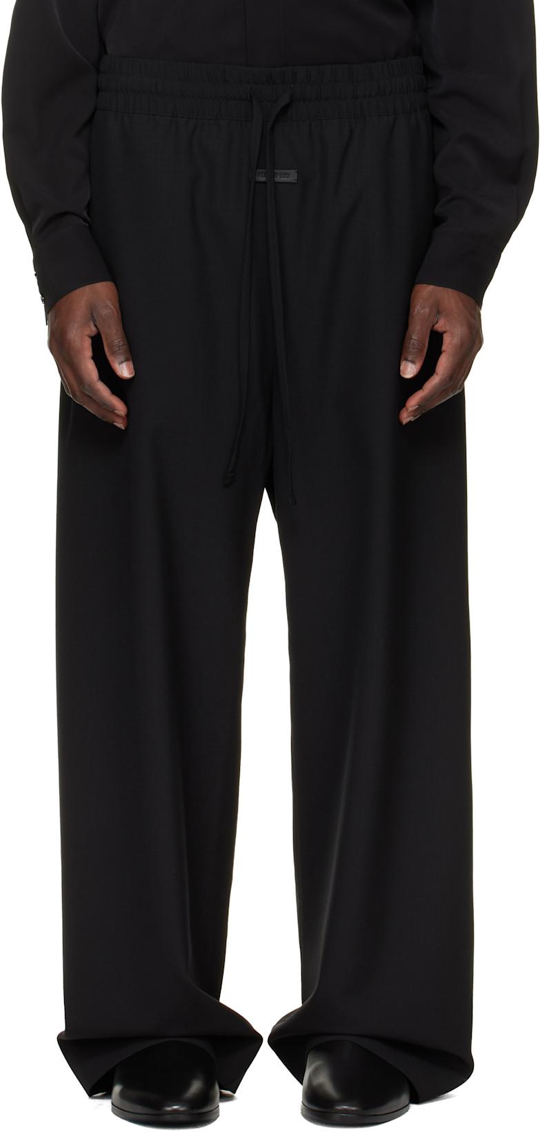 Black Wool Ripstop Wide Leg Drawstring Trousers by FEAR OF GOD